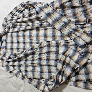 Plaid Button-Up Shirt in Blue and Tan